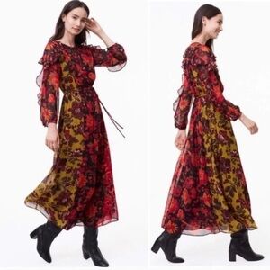 LOFT Multicolor Floral Long Sleeve Dress
